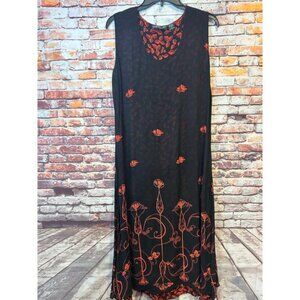 Lola P black red floral sleeveless dress women's size large